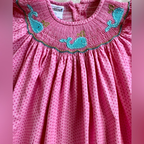 🐳 Hand Smocked Bishop Dress featuring 3 Whales & Ric-Rac Trim (SZ 2T) 🐳 - Picture 2 of 7